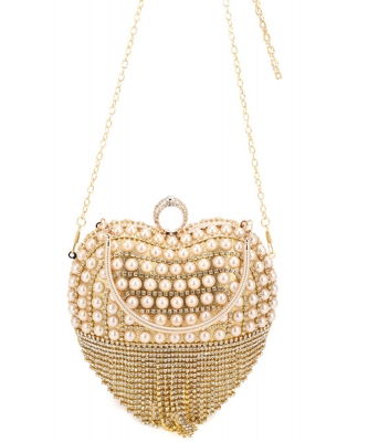 Heather Pearl Rhinestone Studded Crossbody Clutch Bag YS-5246 GOLD